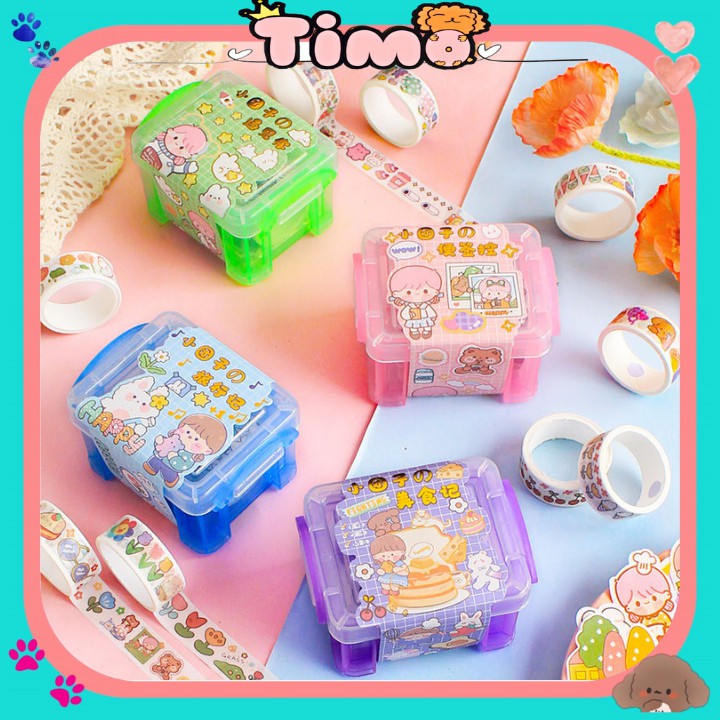 Sticker dán sổ hình dán trang trí cute hộp đựng washi tape bullet journal set 3 cuộn băng dính TIMO WS3