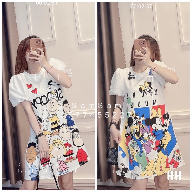 💰Váy suông phông hoạt hình phối tay thô bồng siêu xinh. Size S M