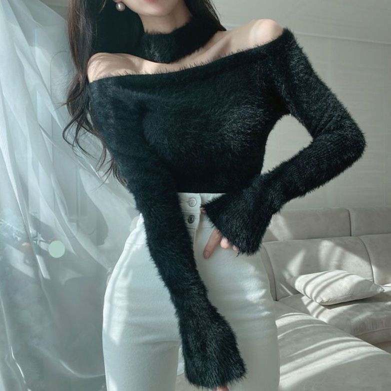 Áo kiểu COZOKC tay dài trễ vai dáng suông trẻ trung quyến rũ dành cho nữ