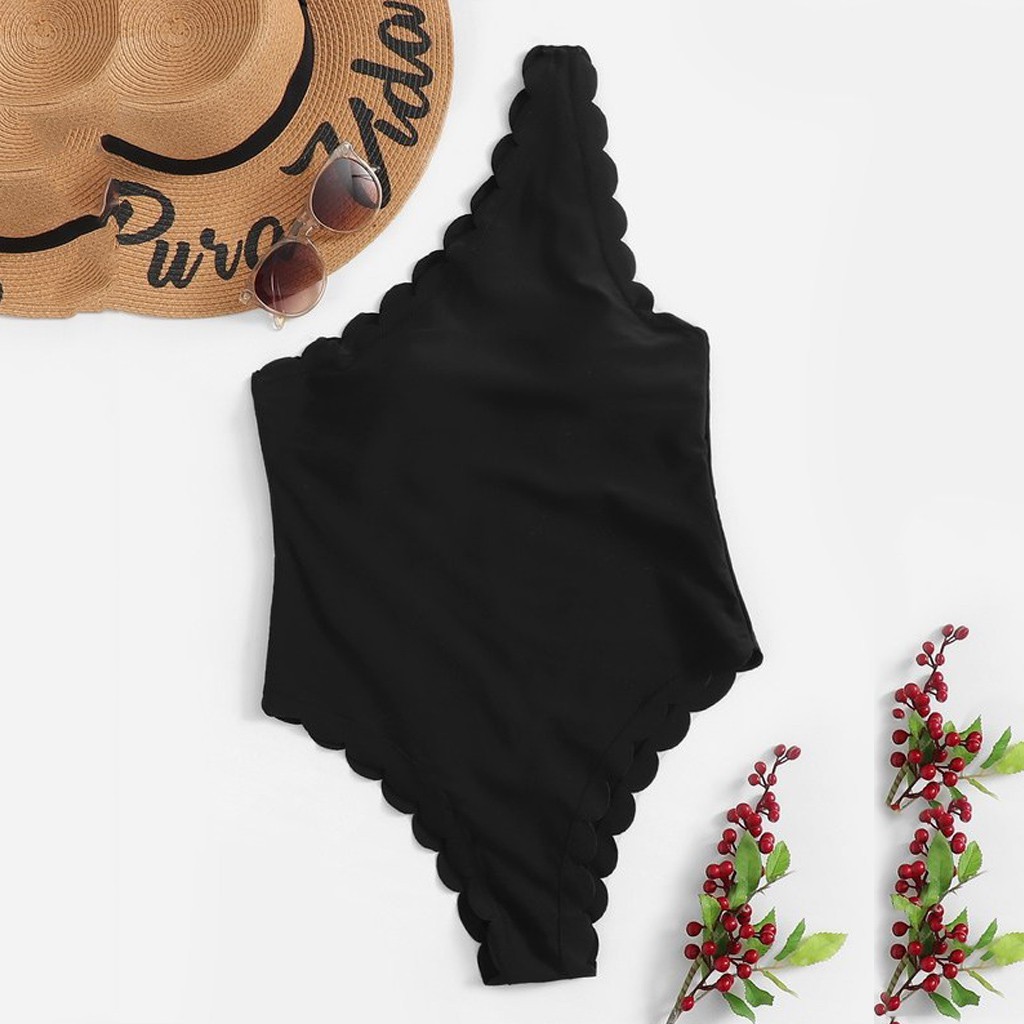 Fashion Women Sexy Solid One Shoulder Cut Flower Swimwear Bathing Swimsuit | BigBuy360 - bigbuy360.vn
