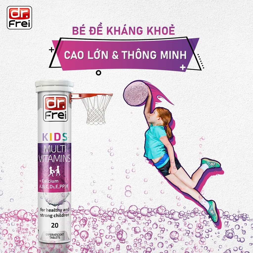 Viên Sủi Bổ Sung Vitamin và Khoáng Chất cho Trẻ Em Dr. Frei SWISS Kids Multivitamins + Calcium (20 Viên]