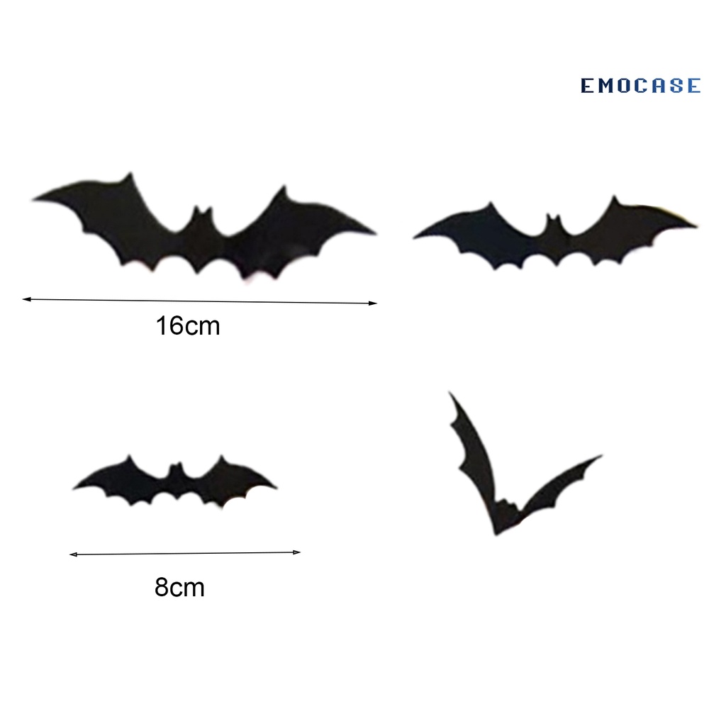 Bộ 12 Miếng Dán Tường Trang Trí Halloween Hình Dơi 3D Màu Đen Tinh Tế Hiệu Quả