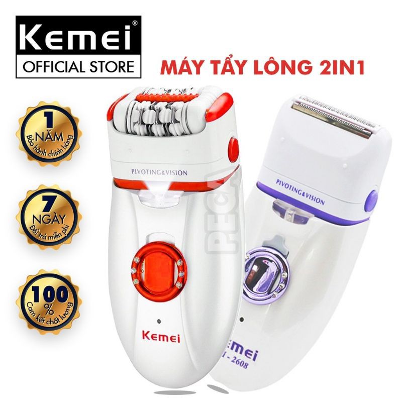 Máy tẩy lông đa năng 2in1 Kemei-2668 chuyên dùng cạo, nhổ tỉa lông toàn thân sử dụng pin sạc tiện lợi