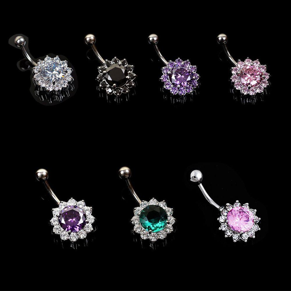 Aaron1 Nút Rốn Tinh Tế Nóng Bỏng|Khuyên Tai Quả Tạ Mạ Bạc Đính Đá Zircon|Cơ Thể