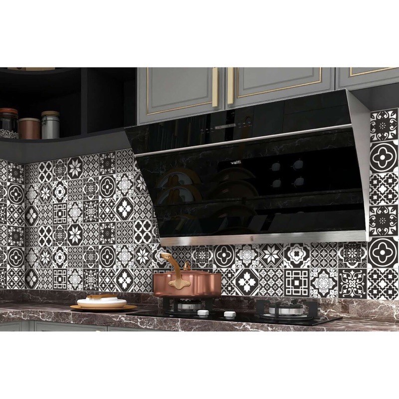 3m decal keo sẵn dán bếp hoa văn gạch bông đen trắng khổ 60cm