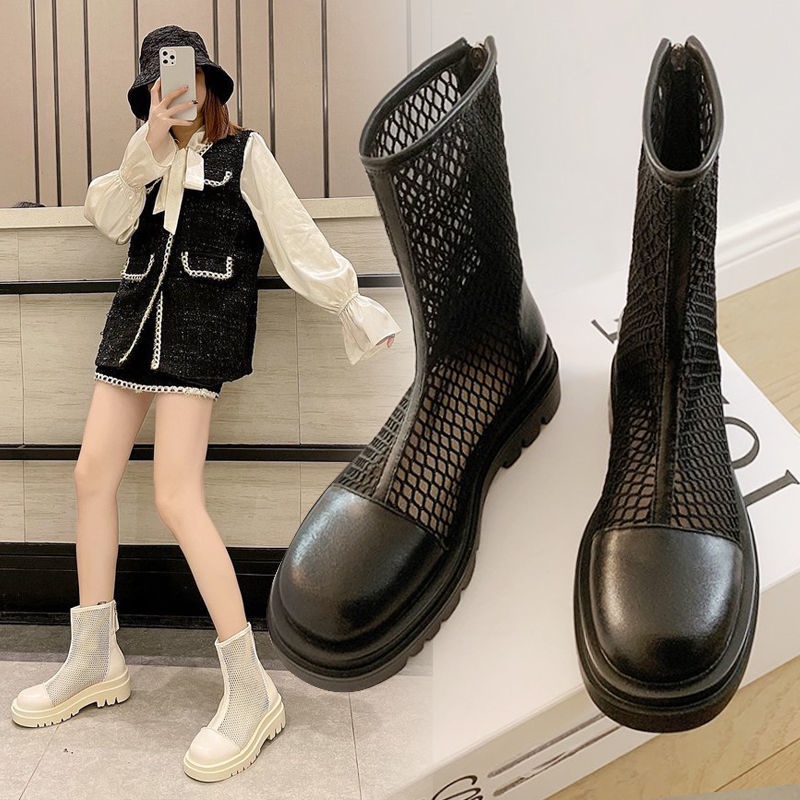 High Quality Popular Mesh Boots Women's Hollow-out Mesh Boots Short Boots Summer Thin Dr. Martens Boots Single Boots Thick Bottom Sandal Boots