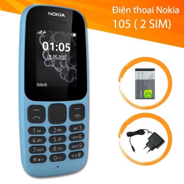 [Mã ELFLASH3 hoàn 10K xu đơn 20K] Điện thoại Nokia 105 2 sim 2017 ( cũ 99% chính hãng cty ) giao màu ngẫu nhiên