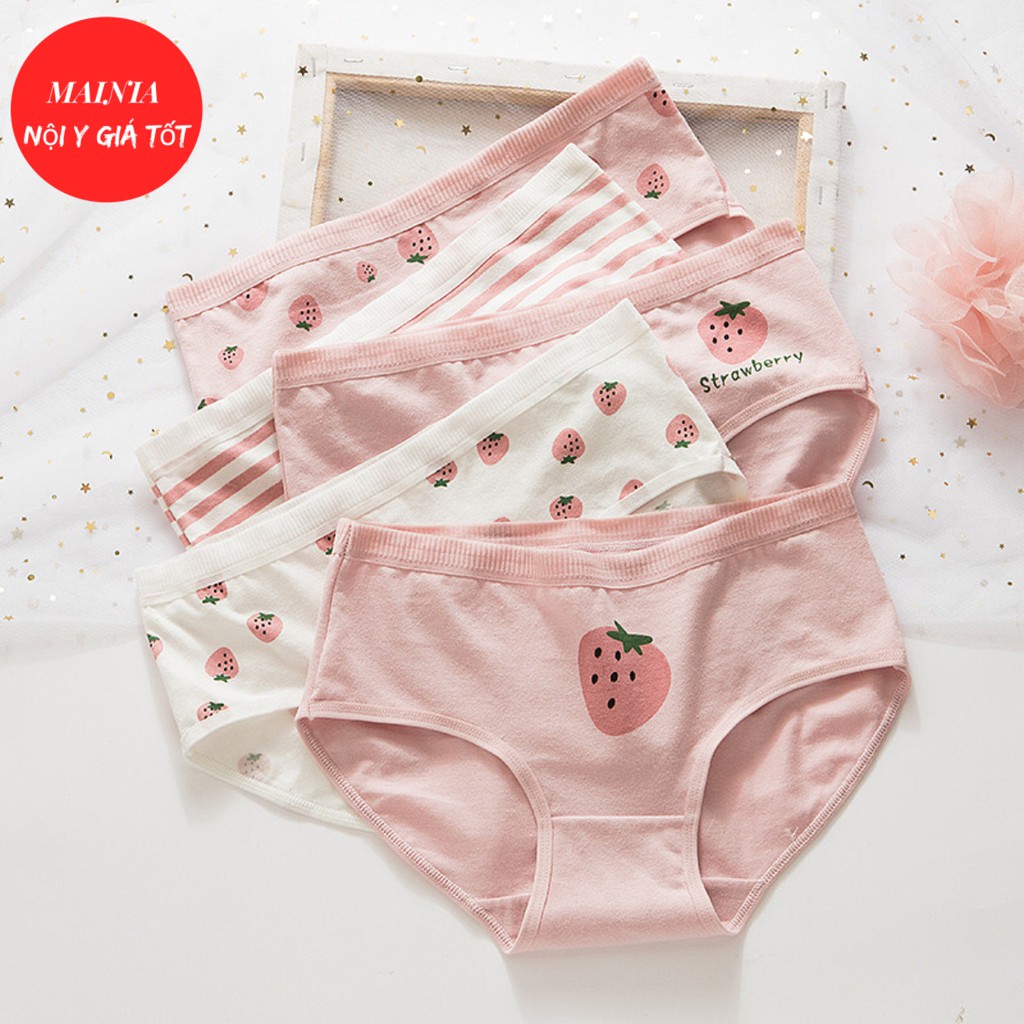 [Có Size M] Quần Lót Nữ Cotton 5 Kiểu Dễ Thương Hoạ Tiết Trái Dâu Cao Cấp Loại 1 Mainia Shop