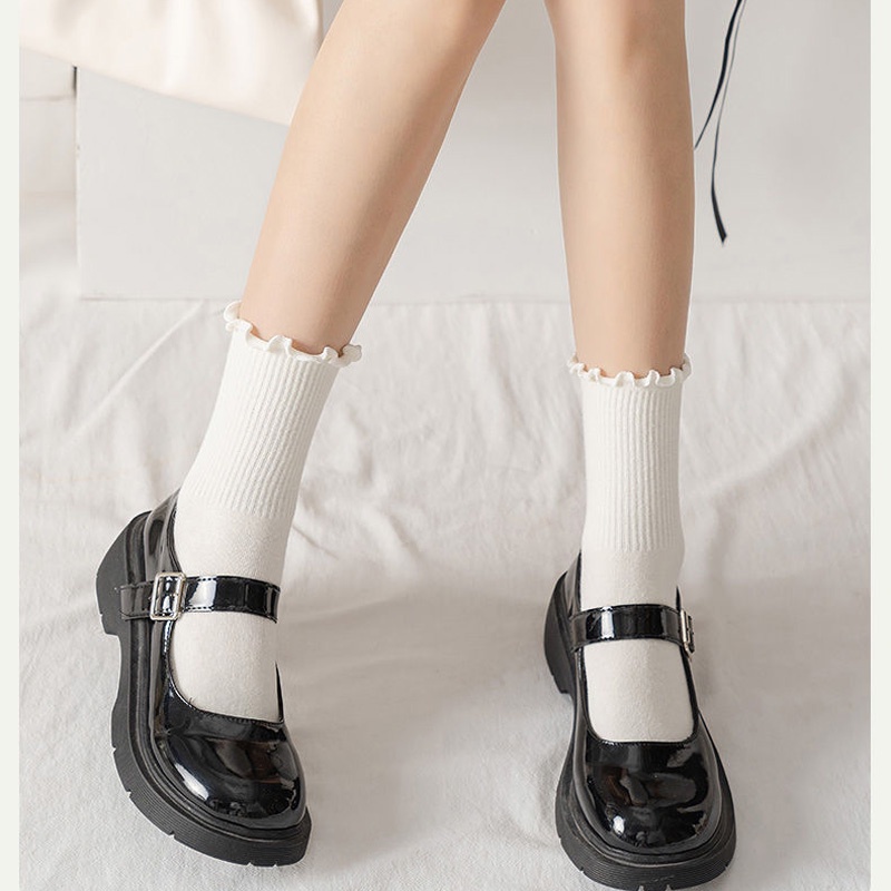 Tất vớ trắng nữ cổ cao bèo nhún phong cách Hàn Quốc cá tính thời trang lolita xinh xắn dễ thương đẹp giá rẻ ABICA TD060
