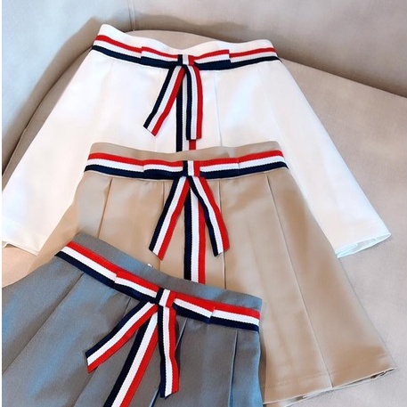 Chân váy xếp ly chữ A bé gái thiết kế 137Kids phối kẻ cạp lưng chun co giãn
