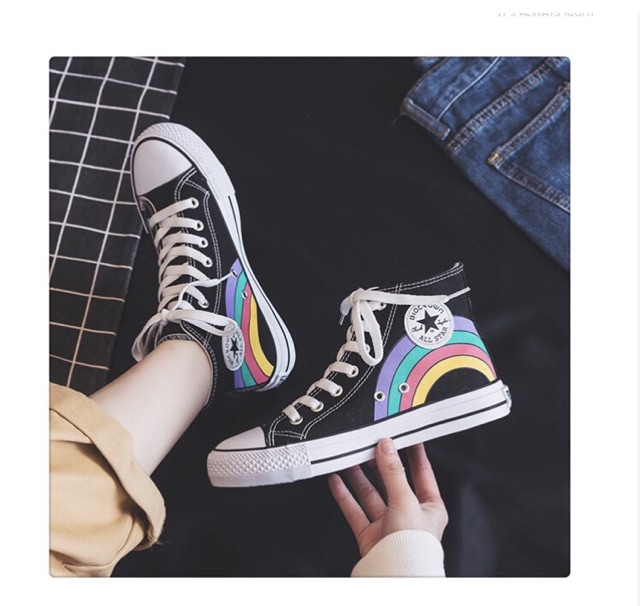 Giày sneaker cổ cao cầu vồng cute | BigBuy360 - bigbuy360.vn