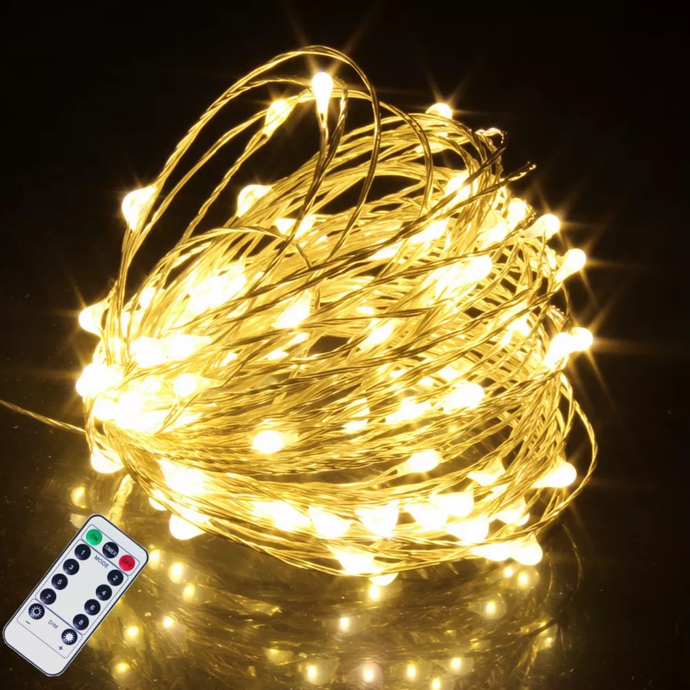 Dây Đèn LED 50 / 100 Bóng 5 / 10M Kèm Điều Khiển Từ Xa Trang Trí Sân Vườn