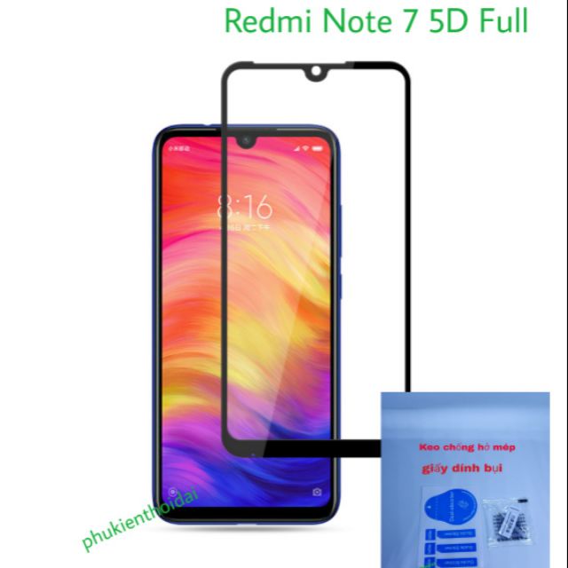 Cường lực 5D Cho Redmi Note 7 / Redmi 10 Full Màn Full keo ( tặng keo mép giấy lấy bụi )
