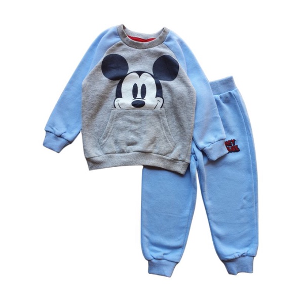 bộ nỉ bông cho bé , set nỉ mickey xuất dư màu xám hm dài tay - tiệm nhà an