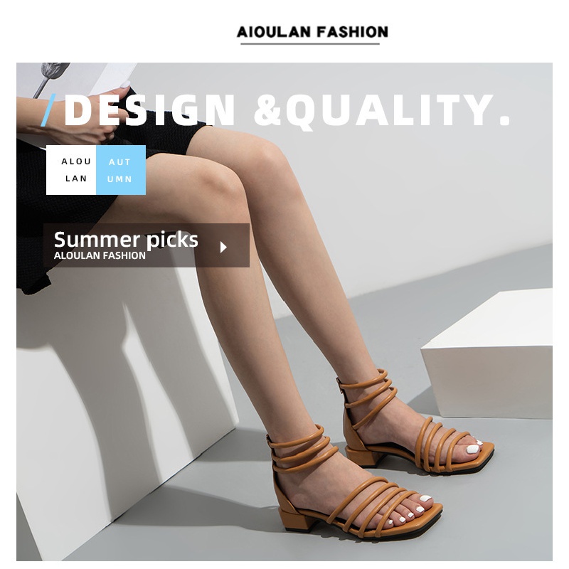 Giày Sandal Cao Gót Hở Ngón Mũi Vuông Màu Trơn Thời Trang Mùa Hè Cho Nữ