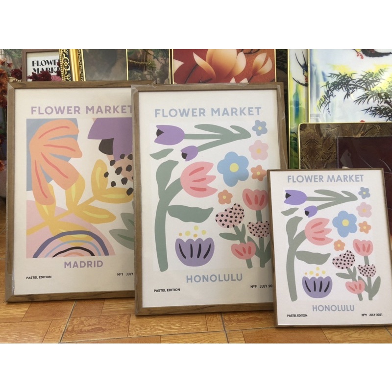 Tranh canvas hoa Flower Market siêu hot đầy đủ khung và phụ kiện treo