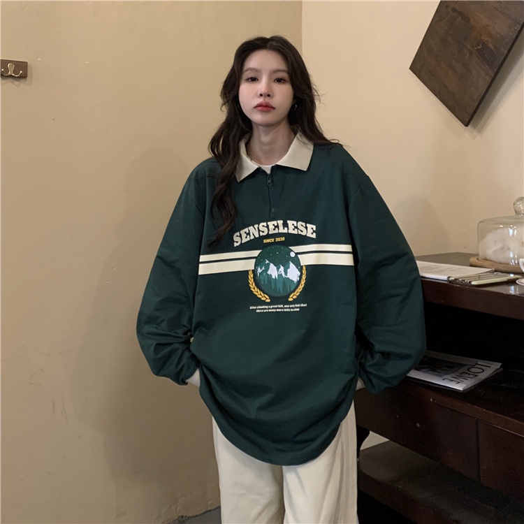 Áo Sweater Tay Dài Oversize In Họa Tiết Thời Trang Hàn Quốc Cho Nữ