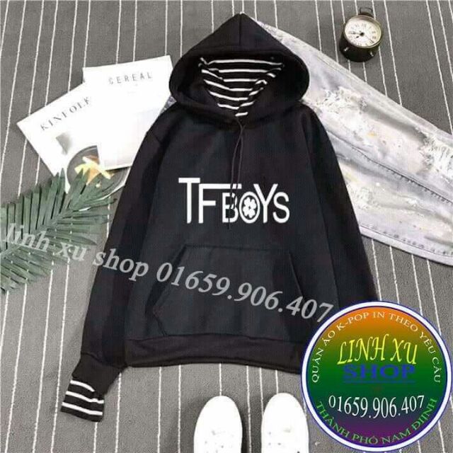 Áo hoodie phối cổ TFBOYS giá rẻ in theo yêu cầu