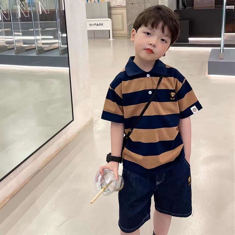 Áo polo Cotton Ngắn Tay Kẻ Sọc Thời Trang Nhật Bản Cá Tính Dành Cho Bé Trai