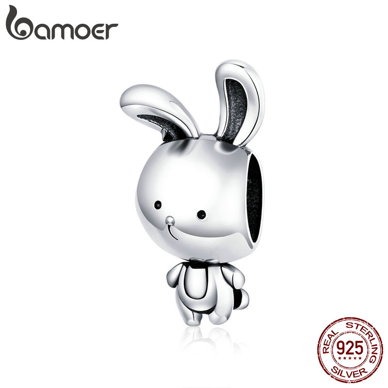 Bamoer 925 Real Silver Rabbit Shape Bead Pendant Bracelet Accessories SCC1517