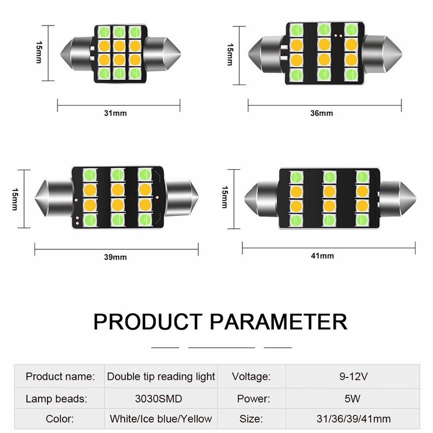 Bóng Đèn LED T10 &amp; 31 36 39 41mm C5W W5W Bóng đèn led ba màu sáng