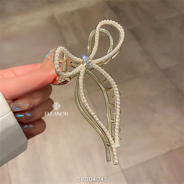 Kẹp tóc nữ càng cua Eleanor Accessories hình nơ đính đá ngọc trai nhân tạo phụ kiện tóc 4047