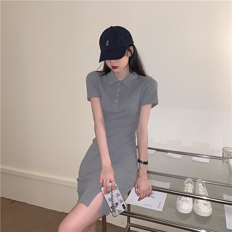 Đầm polo xẻ tà ôm body chất thun gân sexy năng động phong cách Hàn Quốc | BigBuy360 - bigbuy360.vn