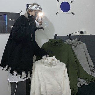 [ORD TAOBAO] ÁO LEN ULZZANG - ÁO LEN RÁCH VẠT BASIC NAM NỮ