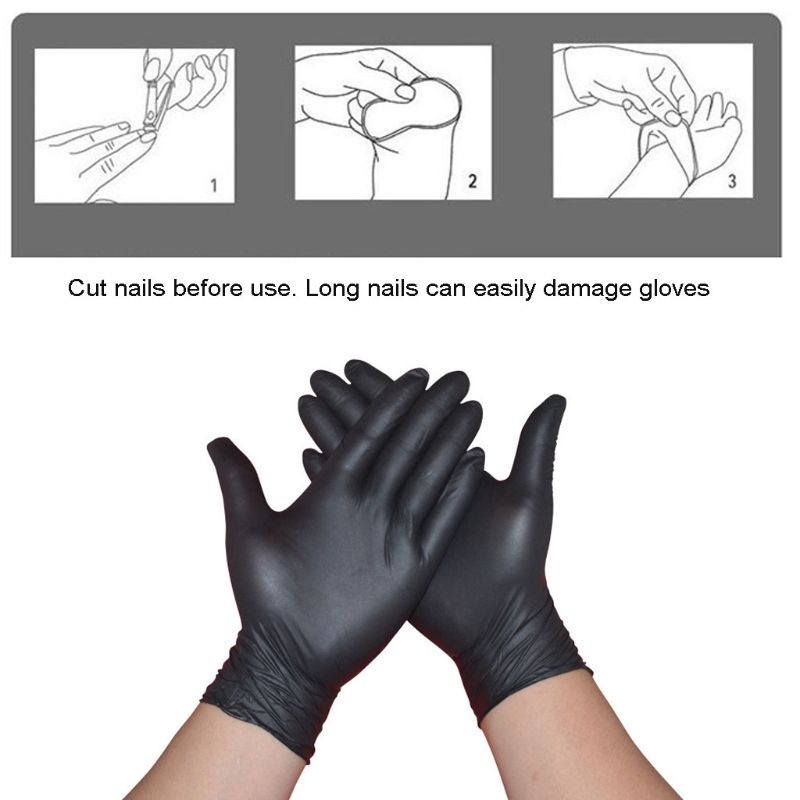 Set 100 Găng Tay Nitrile Màu Đen Chống Dị Ứng Chống Dị Ứng Dùng Một Lần An Toàn Đa Ứng Dụng