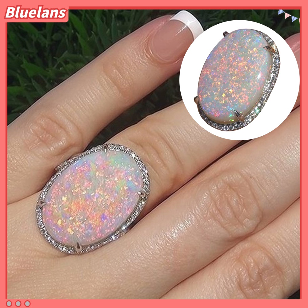 Nhẫn Đính Đá Opal Nhân Tạo Lấp Lánh Cho Nữ