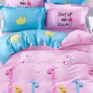 Combo set chăn ga gối + gối ôm hươu hồng poly