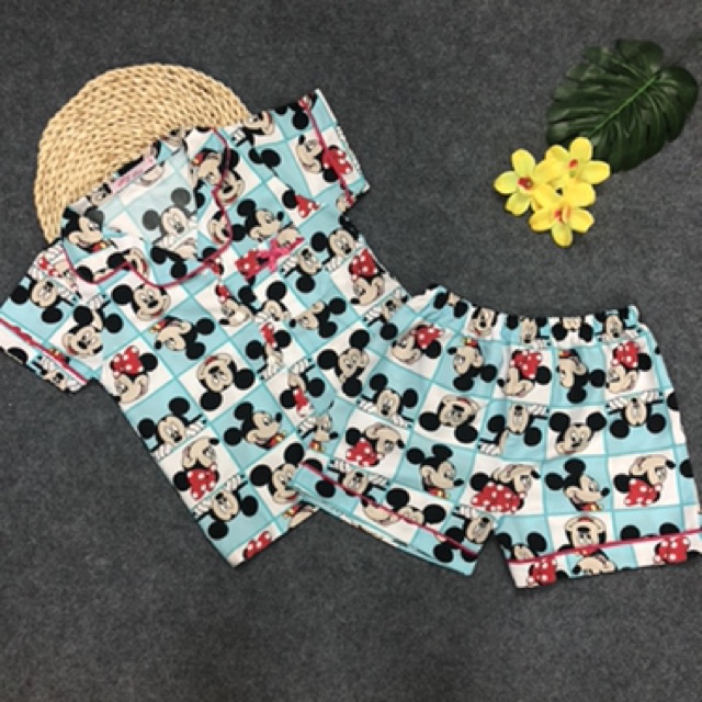 Bộ đồ ngủ Pijama bé gái quần đùi vải Kate nhiều hình size đại từ 30 đến 42kg