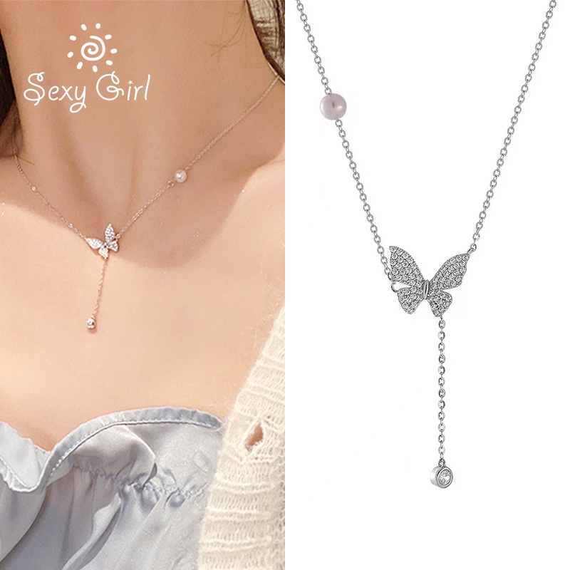 Vòng cổ Hình Bướm Đính Đá Ngọc Trai Nhân Tạo Phong Cách Hàn Quốc Sang Trọng Đơn Giản Dành Cho Nữ