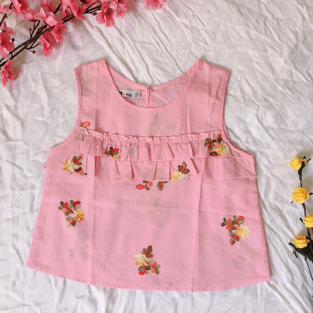 Áo Kiểu Bé Gái Sát Nách Thêu Hoa Vải Cotton mềm mịn AA014 Trang 25 Kids