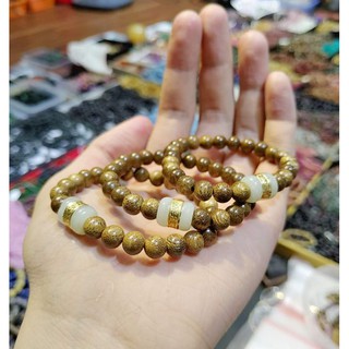 Vòng trầm mix lu bạch ngọc dát vàng