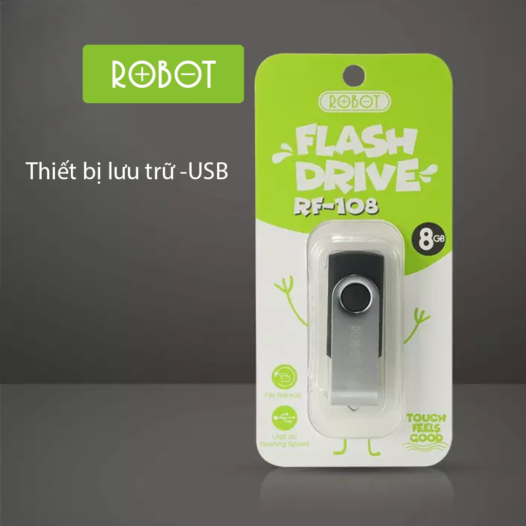 USB 2.0 8GB 16GB ROBOT RF108/RF116 Siêu Nhẹ Kết Nối Nhanh Tốc Độ Ghi Đọc Nhanh Hàng Chính Hãng Bảo Hành 12 Tháng 1 Đổi 1