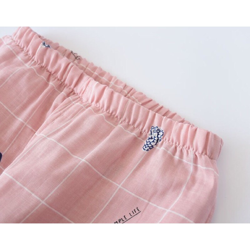 Bộ đồ ngủ mặc nhà, pijama sau sinh xô Nhật thoáng mát