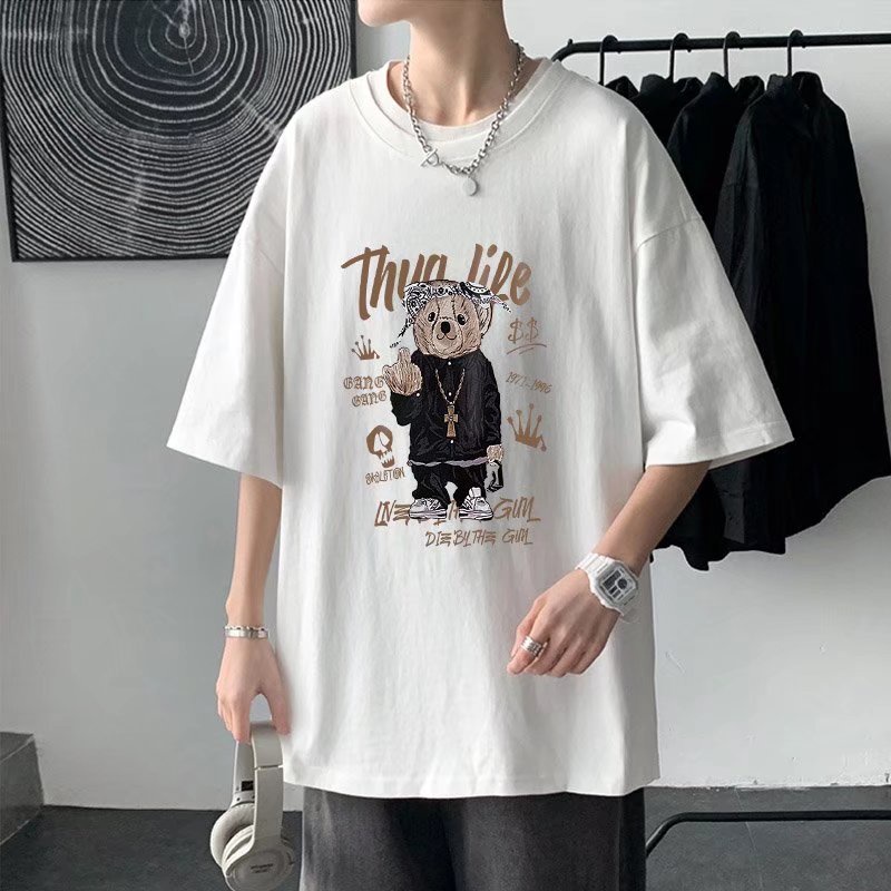 Áo Thun Tay Ngắn Cổ Tròn Họa Tiết Gấu Hoạt Hình Thời Trang Dành Cho Nam Size M-8XL