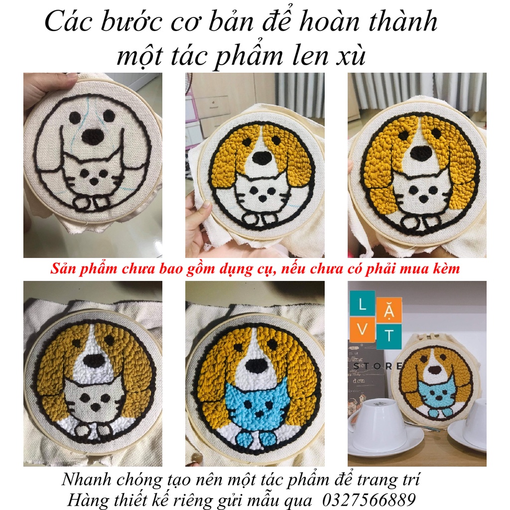 Bộ Len Xù Cún Con Dễ Thương- Có Video hướng dẫn cho người mới bắt đầu - punch needle dog, trang trí decor phòng làm việc