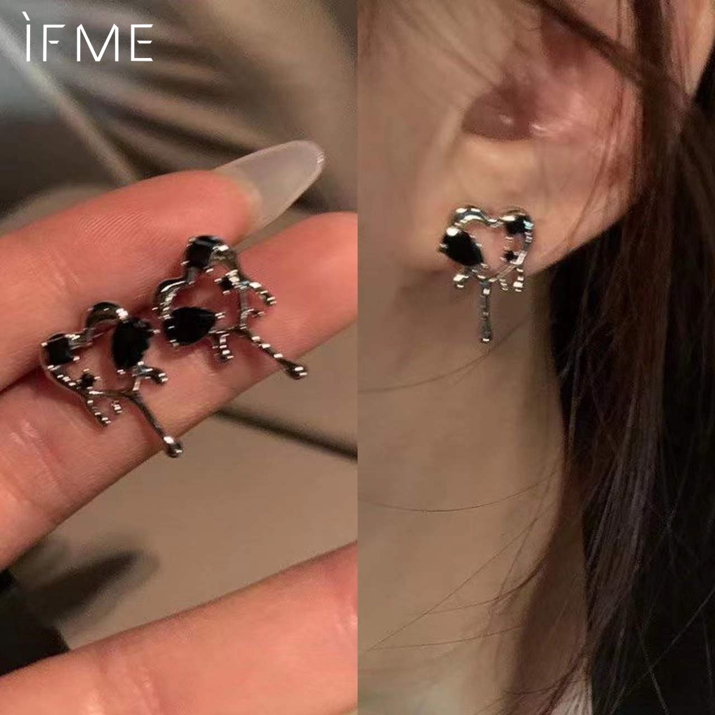 IF ME Đôi Bông Tai Hình Trái Tim Màu Đen Thời Trang Cho Nữ