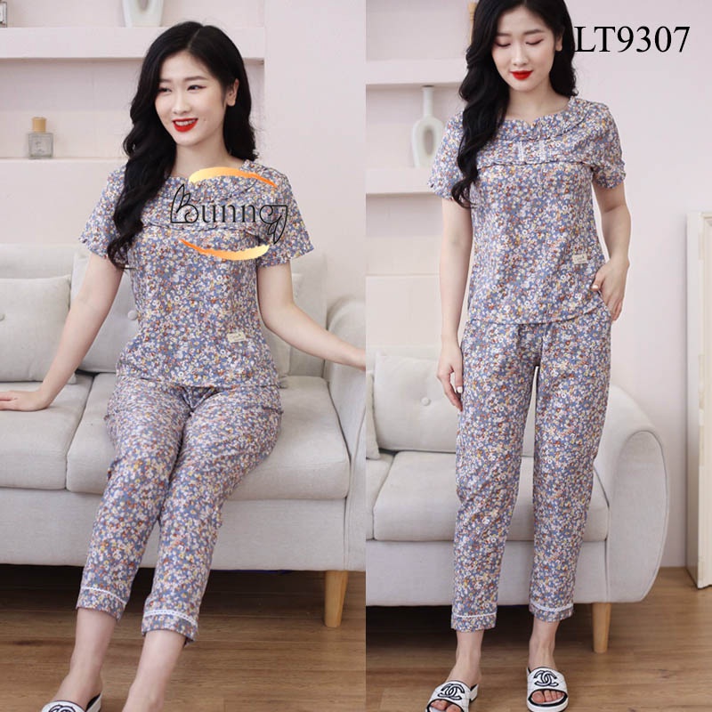 [Bunny] ĐỒ BỘ NỮ MẶC NHÀ CHẤT LIỆU LỤA MỀM MÁT TAY CỘC QUẦN DÀI CỔ BÈO ZEN SỌC