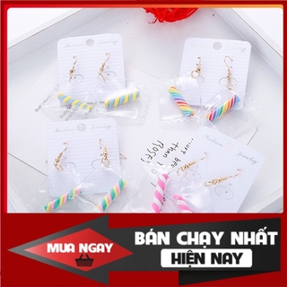 Bông tai ống hút bánh kẹo ốc quế màu cầu vồng