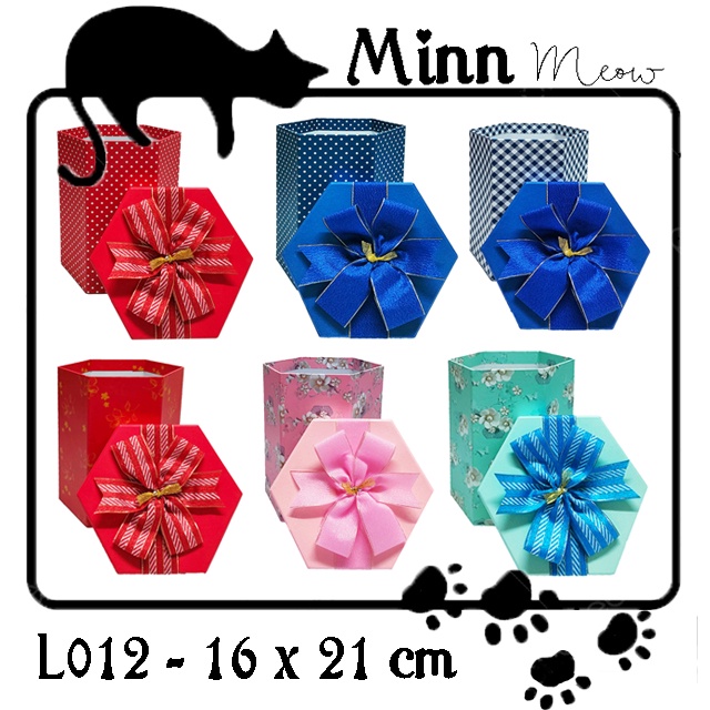 HỘP QUÀ 16 x 21 cm | L012 - Minn Meow | hộp trụ lục giác cao cấp sang trọng đựng quà tặng trang trí hạt xốp, giấy rơm