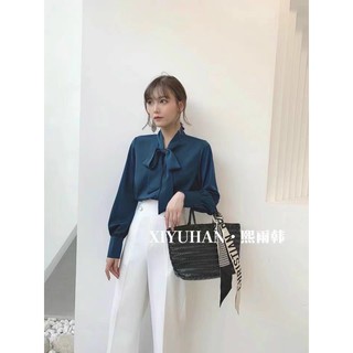 Áo sơ mi thắt nơ dài tay lụa cao cấp