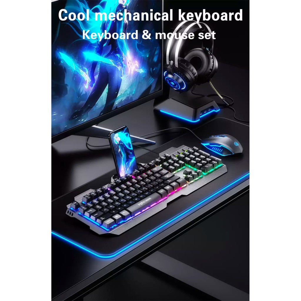 Bộ Combo Bàn Phím và Chuột Chơi Game INPHIC V680 Phím Có Đèn Nền Siêu Đẹp RGB Hỗ Trợ 4000DPI - Chính Hãng