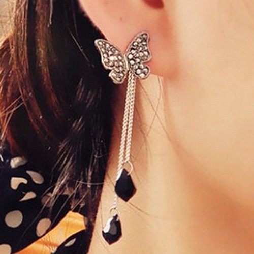 Hoa tai hợp kim dáng dài mặt hình bướm cho nữ