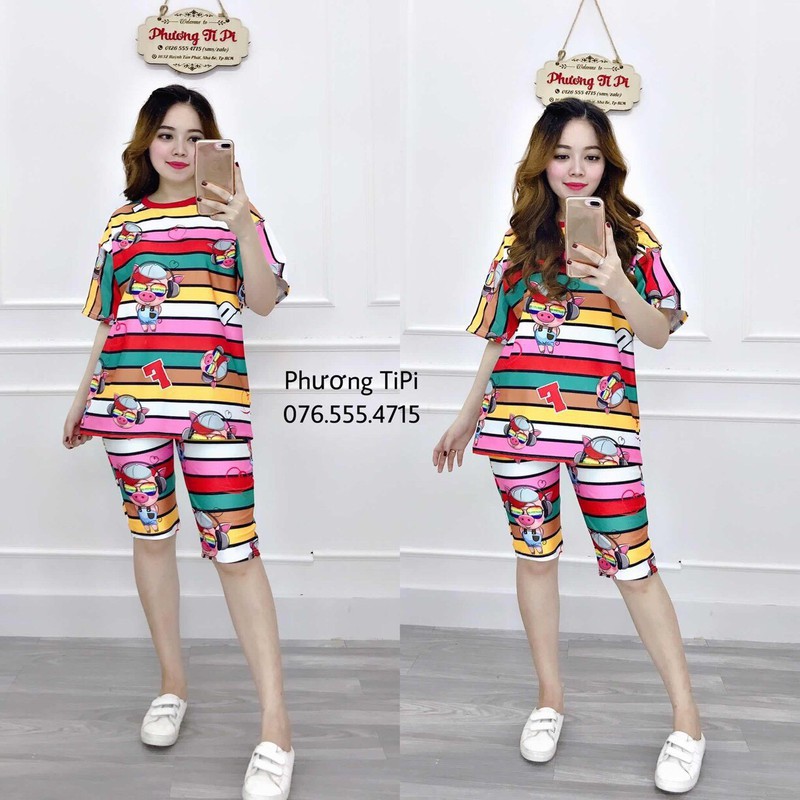 Đồ bộ nữ mặc nhà bộ ngủ ngắn tay dễ thương chất cotton mềm min 3 màu