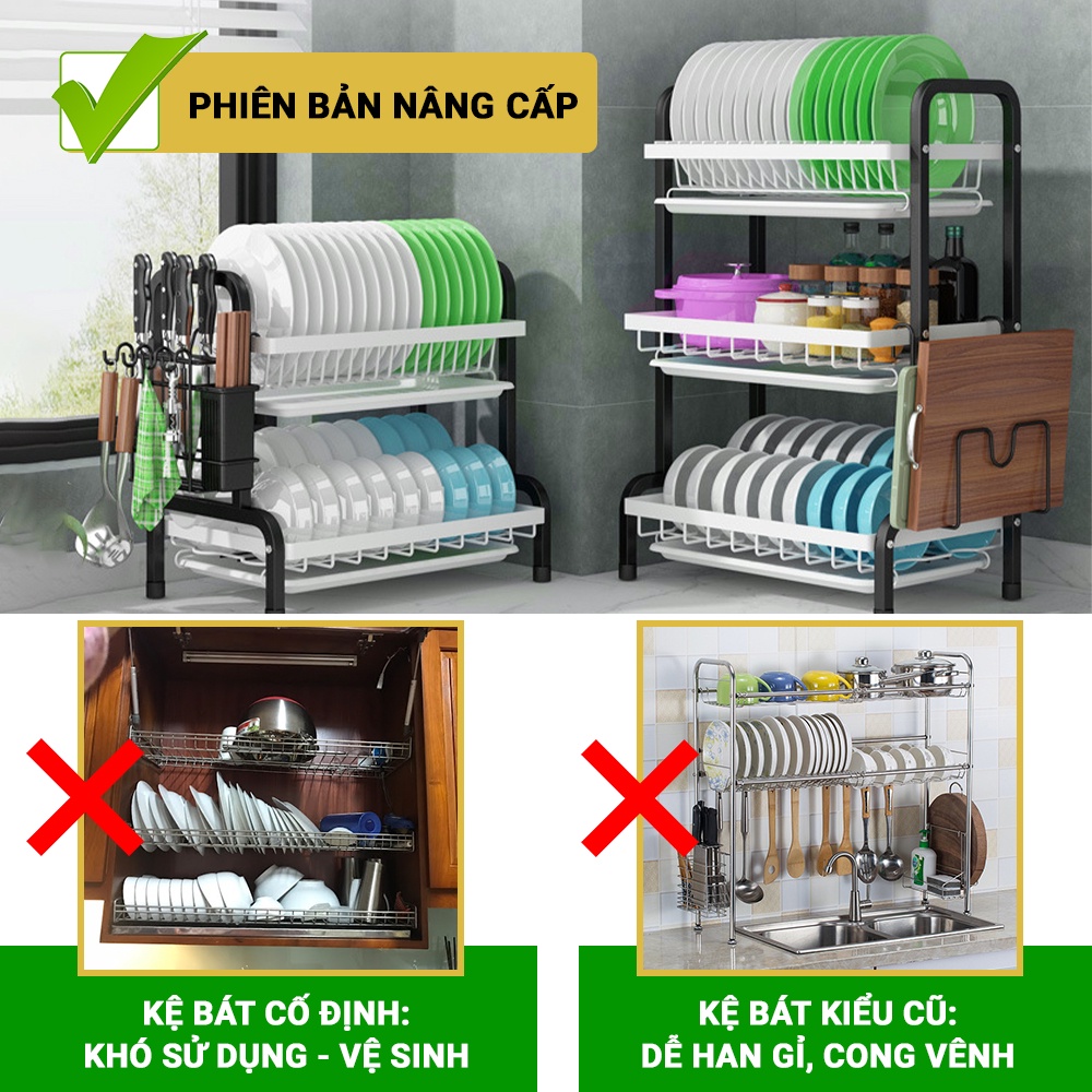 Kệ úp chén bát, giá để đồ nhà bếp đa năng sơn tĩnh điện cao cấp có khay hứng nước LABI VN LB067