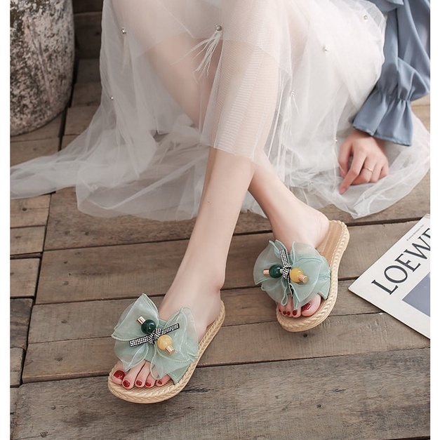 CHZK Dép Sandal Bằng Vải Voan Màu Sắc Trơn Phong Cách Hàn Quốc Cho Nữ