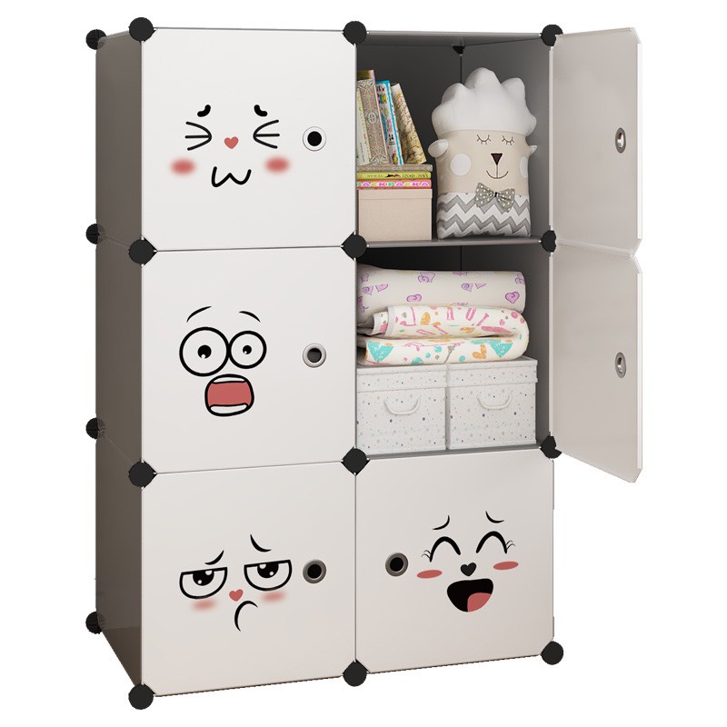 Tủ nhựa quần áo lắp ghép 6 ô sâu 47cm. Tặng kèm 1 treo đồ. Thân hồng cửa xanh